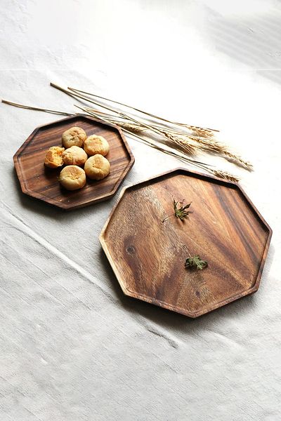 Dandy Decorative Natural Wooden Tray Presentation Rack Serving Bathroom Tray Kitchen Organizer Organizer Octagonal