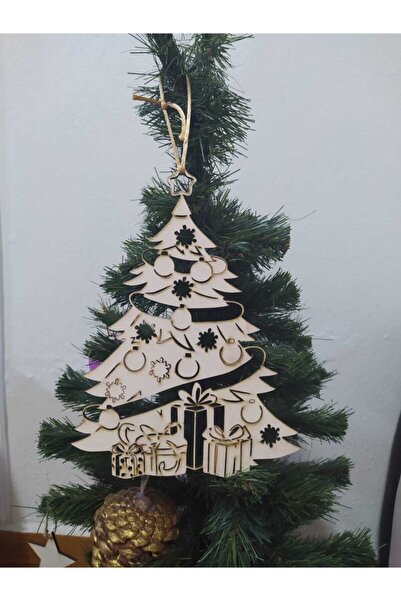 Elfora زينة عيد الميلاد السنة الجديدة زخرفة شجرة قطع الخشب 22 سم