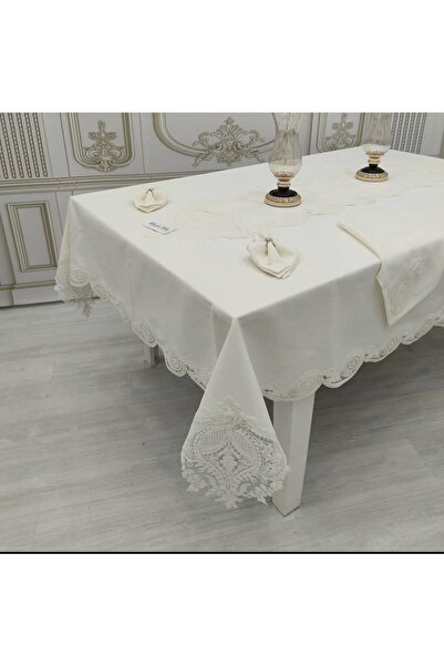 safir home collection Krem Lüx Gardenya Kenarları Dantelli 12 Kişilik 26 Parç...