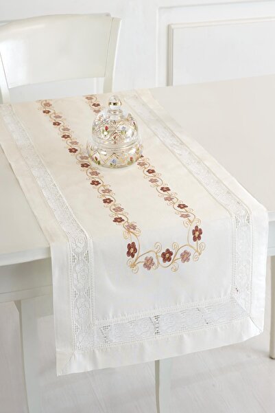 ÖDEL HOME كريم بولدان حرير مطرز بالدانتيل مقاس 50x130 سم