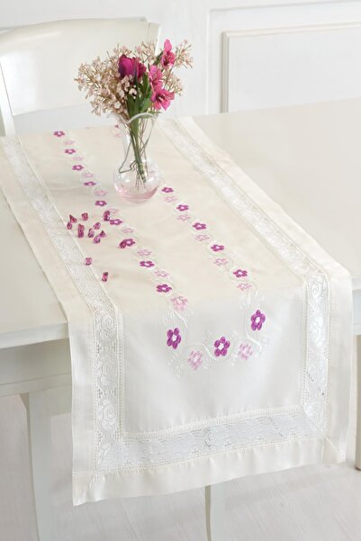 ÖDEL HOME كريم بولدان حرير مطرز بالدانتيل مقاس 50x130 سم