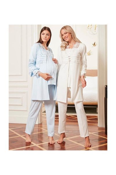 Bone Club Costum de pijama de maternitate albastru pentru femei, 3 piese, 4800