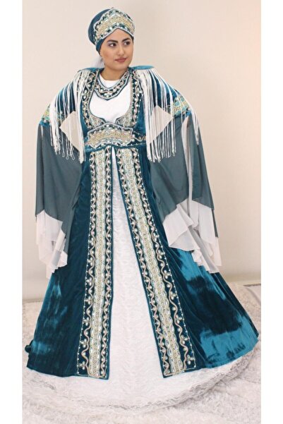 raha bindallı Özel Tasarım Kadife Kaftan Hint Şeritli