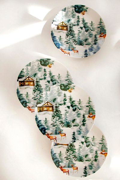 Bursa Porselen Dekor New Year Series Winter 4 Piece Cake Plate