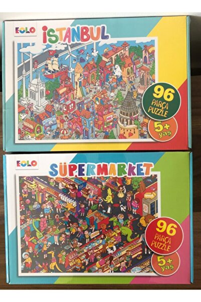 eolo yayınları 96 Parça Puzzle 2 Li Set-istanbul Ve Süpermarket