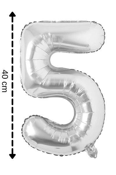 ELGALA Foil Balloon Number 5 Helium Balloon 40 Cm Silver Color