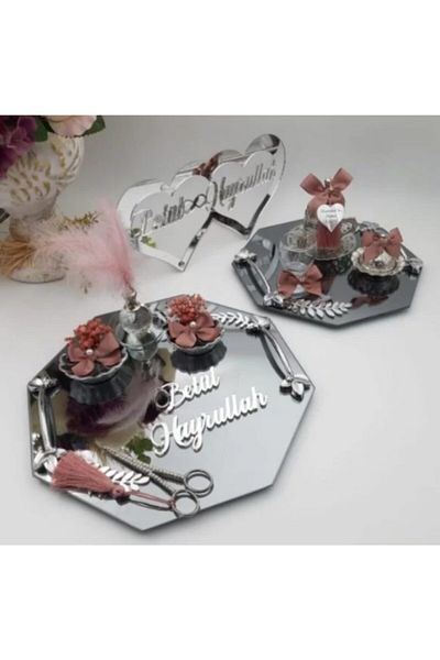 Aker Hediyelik Tray - Special Day Trays with Heart Name Tag - Shipping in Set