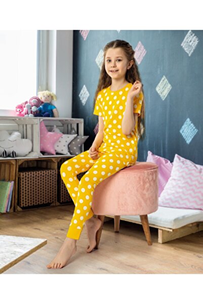 Semm Mix Kız Çocuk Sarı Puanlı Pijama Takımı