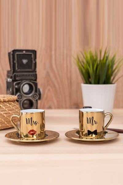Procity Evli Çiftlere Özel Ikili Gold Türk Kahvesi Fincanı