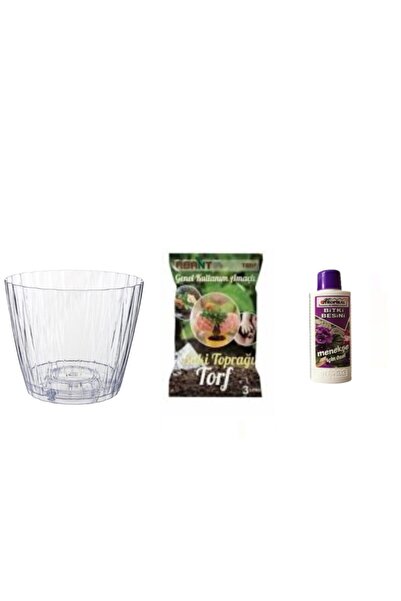1 Adet 3 Lt Elmas Saksı + 1 Adet 3 Lt Abant Toprak + 225 Ml Menekşeler Için Özel Bitki Besini