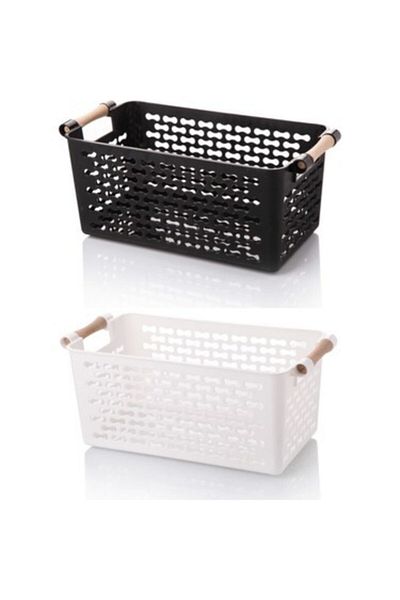 bimbambom Organizator din plastic cu mâner din lemn alb negru Organizator pentru frigider din 2 piese
