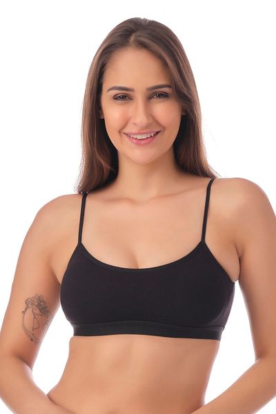 Doce Cravo Black Combed Cotton Padded Thin Strap Bustier11601815