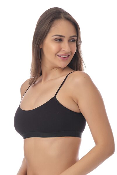 Doce Cravo Black Combed Cotton Padded Thin Strap Bustier11601815