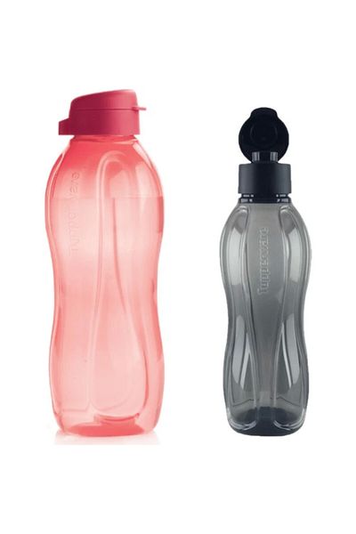 Tupperware زجاجة مياه صديقة للبيئة 2 عبوة 1.5 لتر وردي و 1 لتر أسود