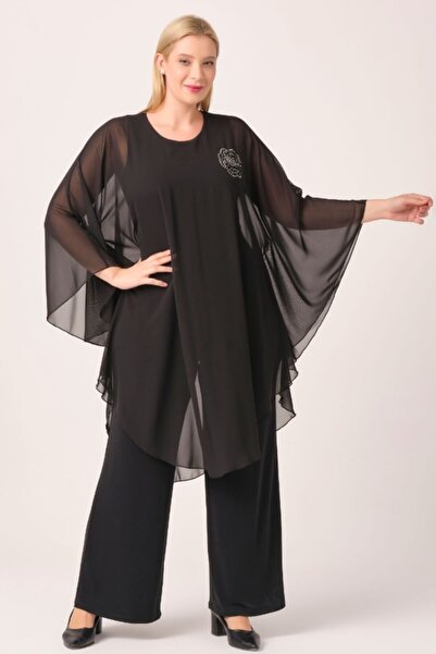 Pleated Chiffon Jumpsuit with Belt Blue Plus Size