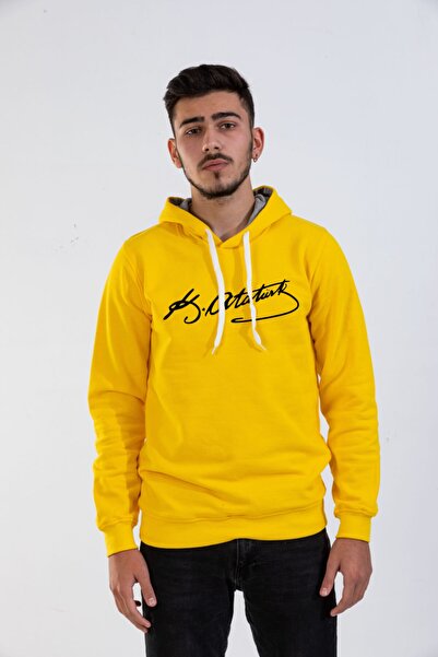 Raf Coll Unisex žuta majica sa kapuljačom K. Atatürk Signature Štampano