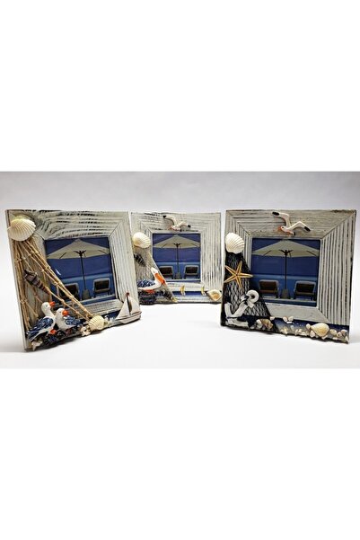 Genel Markalar Dekoratif Marin Tasarım 3lü Ahşap Çerçeve Set + Süpriz Hediye