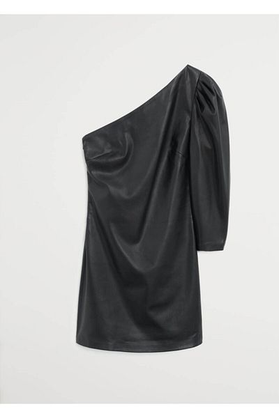 MANGO Woman Γυναικείο Μαύρο Φόρεμα Ασύμμετρο Γιακά 67095129