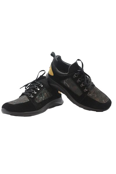 Elite Men's Black Laceless Lace-Up Look Suede Camouflage Patterned Genuine Leather Shoes