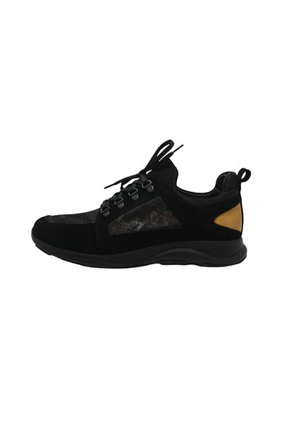 Elite Men's Black Laceless Lace-Up Look Suede Camouflage Patterned Genuine Leather Shoes