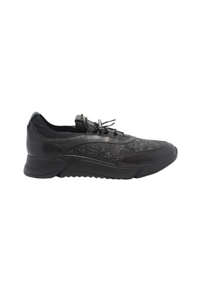Elite Men's Black Patterned Laceless Shoes