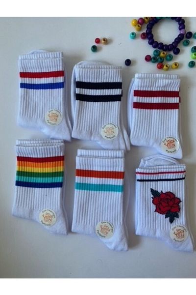 çorapdunyam Unisex Σειρά 6 πολύχρωμες απλές κάλτσες τένις κολλεγίου Gzl 050505