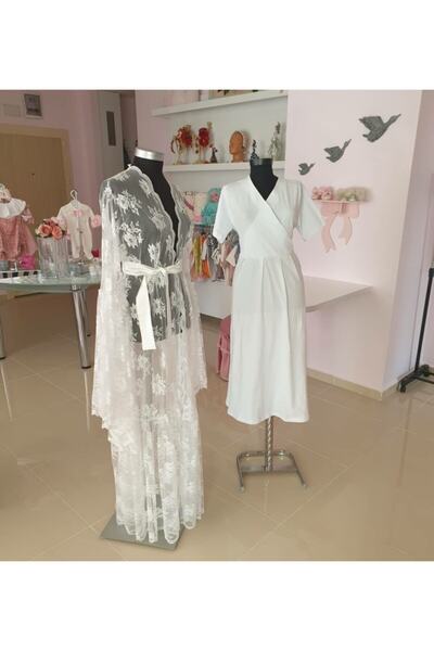Tozpembebaby Women's White Maternity Dressing Gown and Nightgown