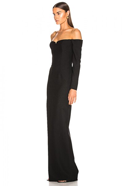 By Umut Design Women's Black Deep Slit Off-Shoulder Maxi Dress4574101