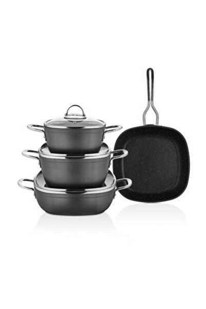Schafer Gastronomie Granit Inox Indüksiyonlu Yanmaz Yapışmaz Tencere Seti 7 P...