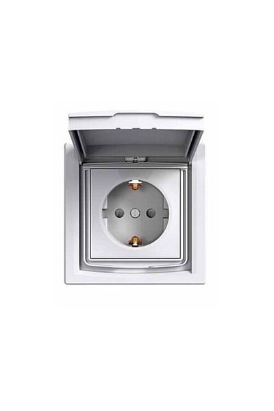 Schneider Electric مقبس Asfora IP44 باللون الأبيض - مقاوم للأطفال مع غطاء مؤرض وإطار