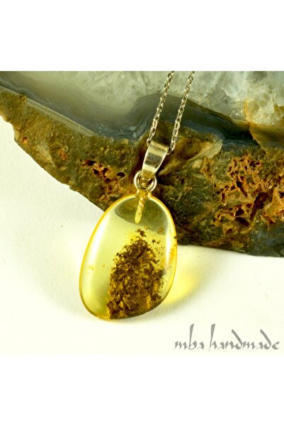 mba handmade jewelry Doğal Damla Kehribar 925 Ayar Gümüş Kolye Ucu + 925 Ayar...