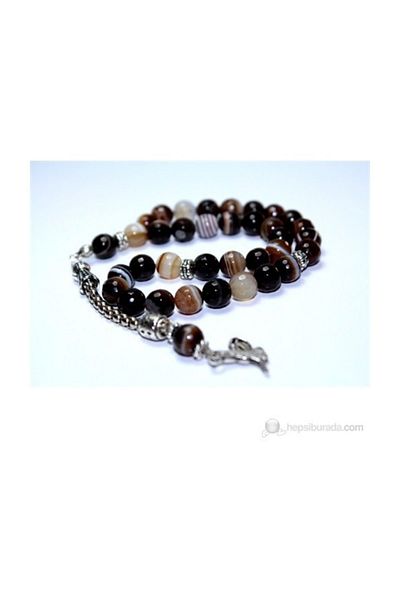 RD EKOAVM Brown Variegated Agate Stone Rosary 8 Mm Facet Cut