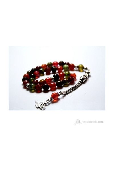 RD EKOAVM Veined Colored Agate Stone Rosary 8 Mm Facet Cut