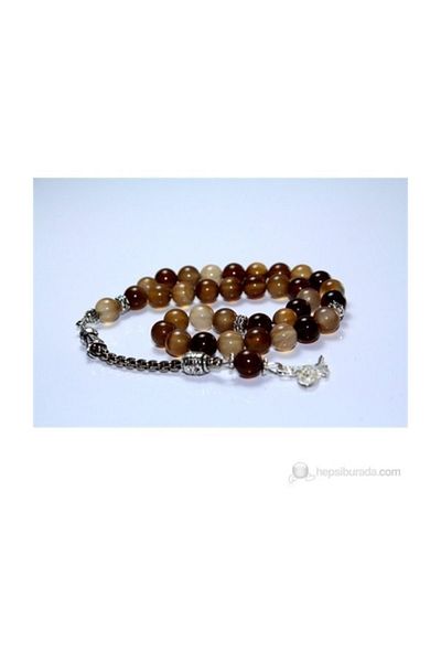 RD EKOAVM 8 Mm Globe Cut Brown Colored Agate Stone Rosary