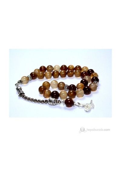 RD EKOAVM 8 Mm Globe Cut Brown Colored Agate Stone Rosary