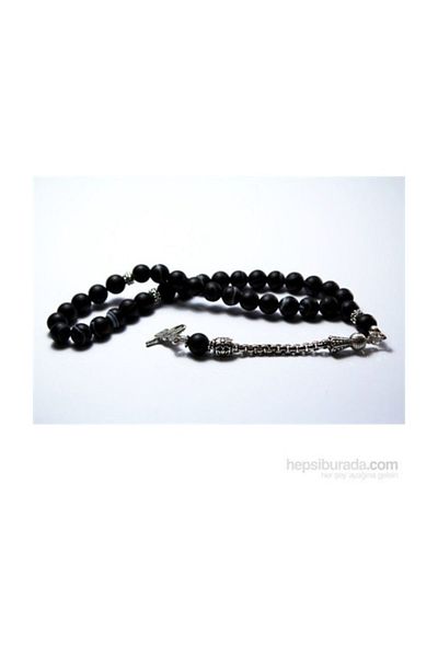 RD EKOAVM Matte Black Brown Variegated Agate Stone Rosary 8 Mm Globe Cut
