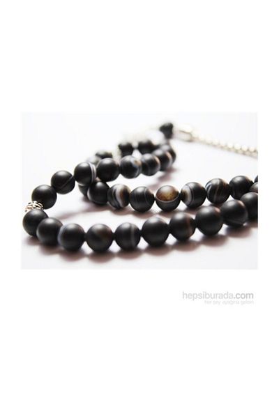 RD EKOAVM Matte Black Brown Variegated Agate Stone Rosary 8 Mm Globe Cut