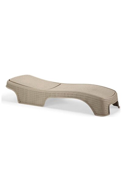 QUEEN AKSESUAR Hasır Görünüm Krem - Bej Kademe Ayarlı Tekerlekli Rattan Şezlong