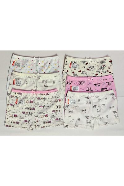 Ceylanoğlu Girl's White 100% Cotton Boxer 6 Pieces