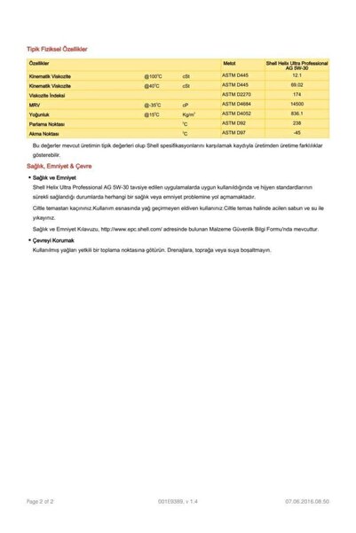 SHELL Helix Ultra Pro Ag 5w30 1 Litre Dexos2-c3 Dpf Onaylı