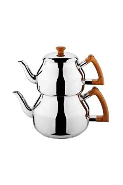 Özkent Marmaris Seri Mega (büyük) Boy 4,9 Lt. Paslanmaz Çelik Çaydanlık - Ahş...