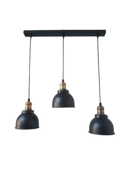 Rsylight Rys Retro Metal Siyah Dekoratif 3 Lü Masa Üstü Sıralı Rustik Sarkıt Avize En:60 Cm