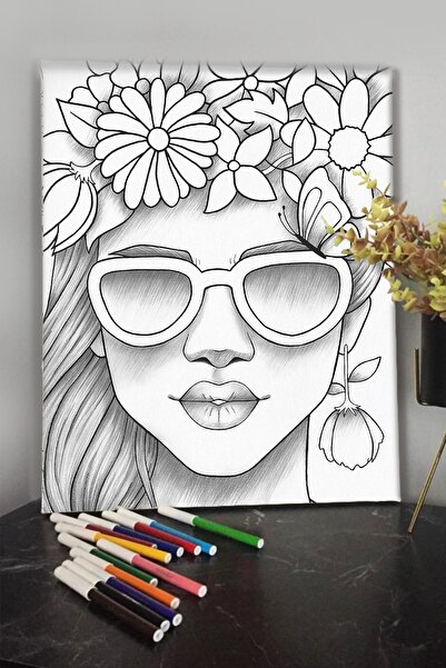 KanvasSepeti Boyanabilir Tablo Tuval Mandala Kadın 40x30cm