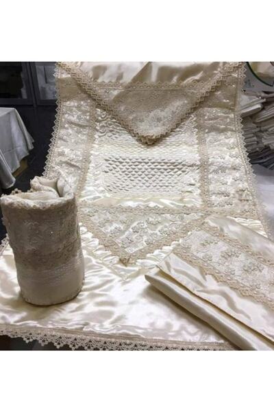 Elit Bursa Çeyiz Sarnel Fransız Dantelli Seccade Seti *,34