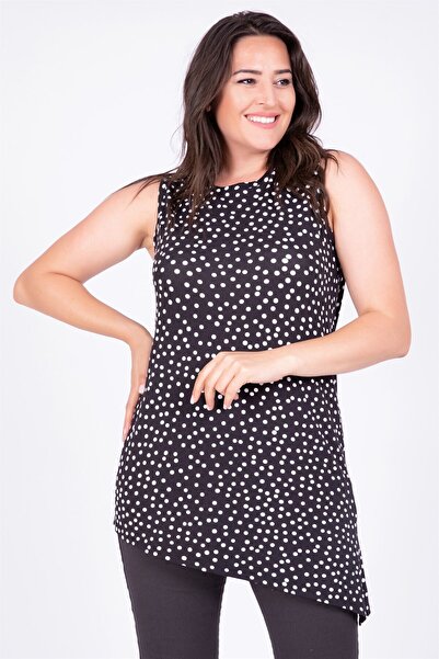 MYLİNE Kadın Siyah-Beyaz Puantiyeli V Kesim Bluz 23837