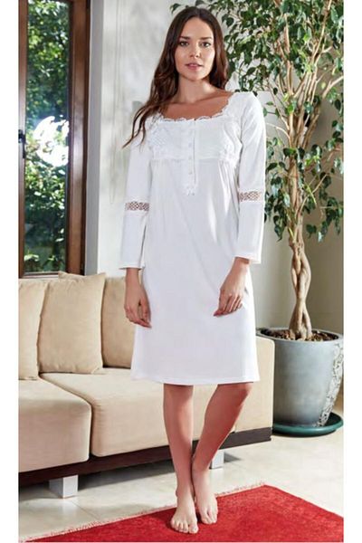 Bone Club Women's Turquoise Shoulder Lace Maternity Nightgown