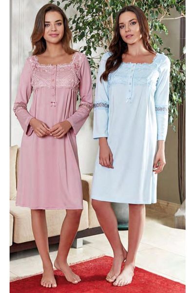 Bone Club Women's Turquoise Shoulder Lace Maternity Nightgown