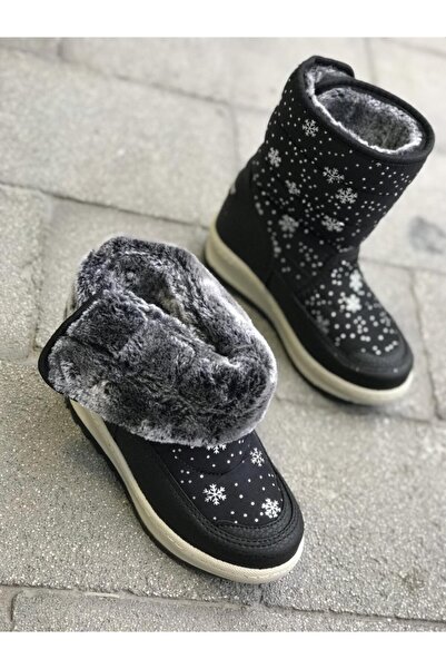 LAURELS Κοριτσίστικες μαύρες γούνινες μπότες χιονιού Snowflake