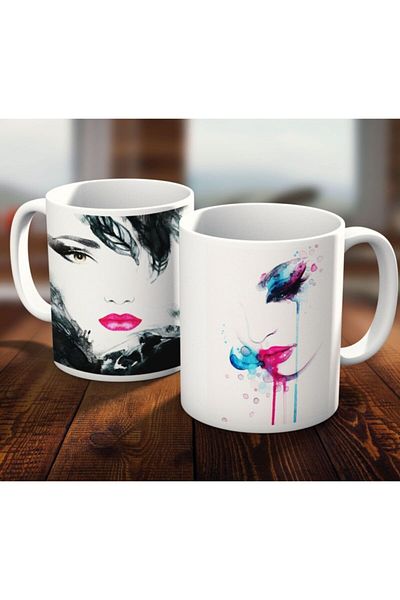 Biz Dijital Watercolor Make-up Woman Gift Mug Cup