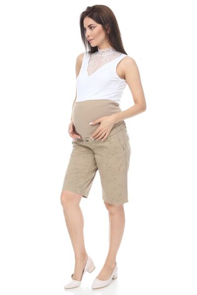 MİMBA Kadın Toprak Rengi Çiçek Desenli Hamile Bermuda
